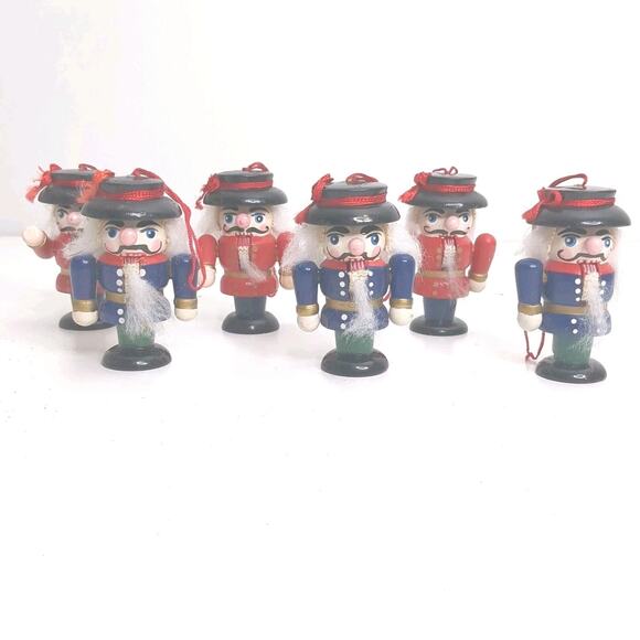 Nutcracker Lot Of 6 Christmas Ornaments Wood Painted Vtg. 2.5” - Picture 1 of 13